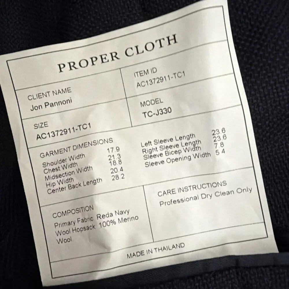 Proper Cloth Blazer Mens Reda 1865 130s Wool Sport Coat Jacket